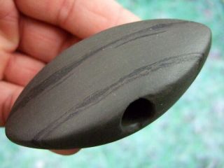 Fine 3 1/8 Inch Illinois Banded Slate Winged Bannerstone With Arrowheads