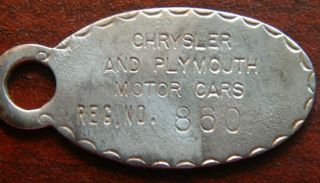 Vintage Chrysler And Plymouth Motor Car Key Fob Galveston Texas Meyers Motors