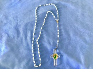 Rosary Waterford Crystal Germany Glass White Beads Roman Catholic Rosaries