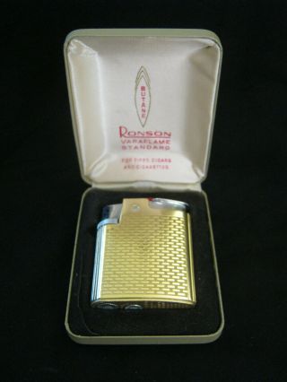 Vtg Ronson Varaflame Pipe Cigar Cigarette Standard Pocket Lighter W/orig Case