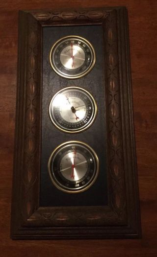 Vintage Mid Century Verichron Thermometer Barometer Hygrometer Weather Station