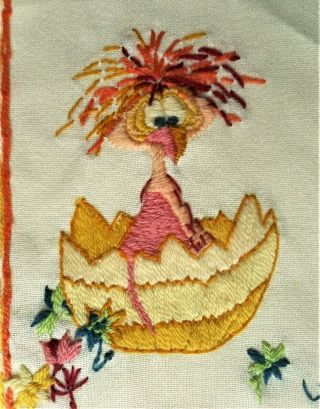 Omelette Vintage Completed Finished Kit Mortimer Artist Bird Crewel Embroidery