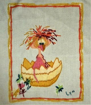 OMELETTE Vintage Completed FINISHED Kit Mortimer Artist Bird CREWEL Embroidery 2