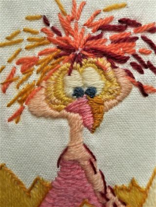 OMELETTE Vintage Completed FINISHED Kit Mortimer Artist Bird CREWEL Embroidery 3