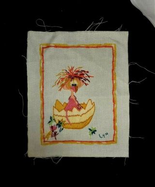 OMELETTE Vintage Completed FINISHED Kit Mortimer Artist Bird CREWEL Embroidery 5