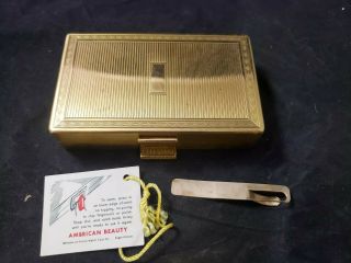 Vtg American Beauty Carryall Gold Tone Box Mirror Compact Lipstick Cigarette (g5