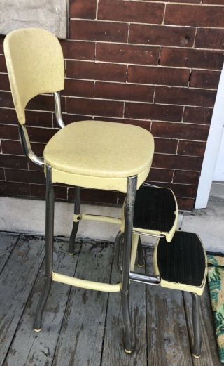 Vtg Mcm 1960s Cosco Yellow Kitchen Step Stool Chair