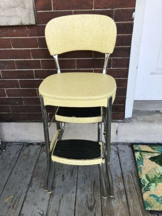 Vtg Mcm 1960s COSCO YELLOW KITCHEN STEP STOOL CHAIR 2