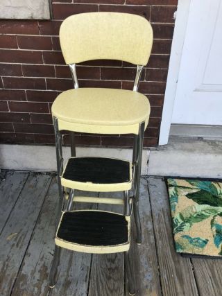 Vtg Mcm 1960s COSCO YELLOW KITCHEN STEP STOOL CHAIR 5