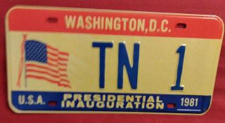 1981 District Of Columbia Tn - 1 Tennessee Inaugural License Plate