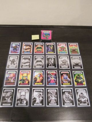 2019 Sdcc Complete 24 Sticker Card Set Garbage Pail Kids Universal Monsters A