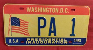 1981 District Of Columbia Pa - 1 Pennsylvania Inaugural License Plate