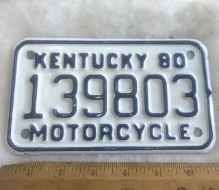 Vintage Kentucky 1980 Motorcycle Cycle License Plate 139803 Blue On White