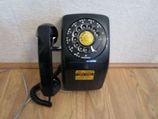Vintage Black Rotary Dial Wall Phone With Side Hanging Reciever - Great