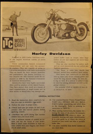 Ideal Itc Model Craft Harley Davidson Model Flh Assembly Instructions Vintage