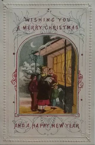 Antique,  Victorian Goodall Christmas/new Year Card.  1860 Album.  App.  10x6.  5cms.