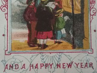 Antique,  Victorian GOODALL Christmas/New Year card.  1860 Album.  App.  10x6.  5cms. 3