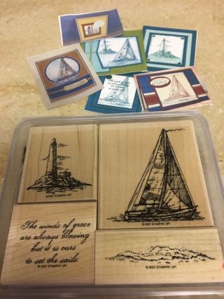 Stampin Up Winds Of Grace Rubber Stamp Set Sailboat,  Lighthouse,  Ocean,  Nautical