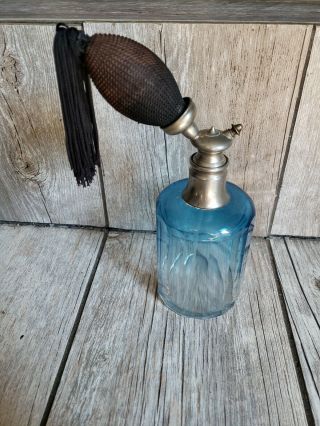 231 Vintage Antique Blue Glass Perfume Bottle Atomizer