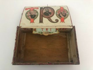 Rare Anitque " The Tri Cigar " Box W/ Us Generals Sherman Grant & Sheridan,  Moyer