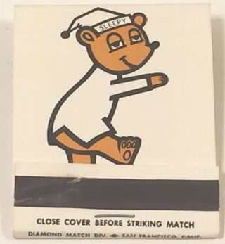 Vintage Advertising Matchbook Travelodge Sleepy Bear Front Strike