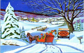 Airco Welding Company Old Car Town Tree Family Kid VTG Christmas Greeting Card 2