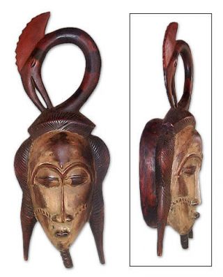 African Tribal Mask Hand Carved Wood Wall Decor 