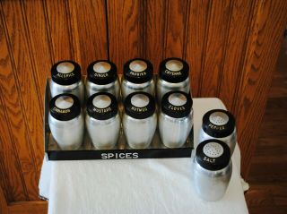 Vintage Kromex Chrome Metal Spice Rack And Matching Salt Pepper Shakers