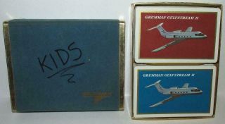Vintage Grumman Gulfstream Ii Two Decks Of Playing Cards In Case Large Numbers