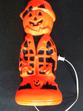 Vintage Blow Mold Light Up Pumpkin Head Scarecrow 13 Inch Tall - Bright Colors