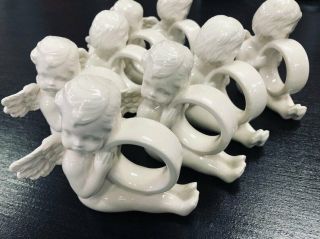 1995 Eight Vintage Porcelain Napkin Rings Ceramic Cupids