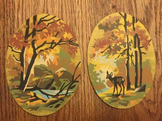 Vintage Paint By Number Autumn Woods Scene Deer Outdoors Trees