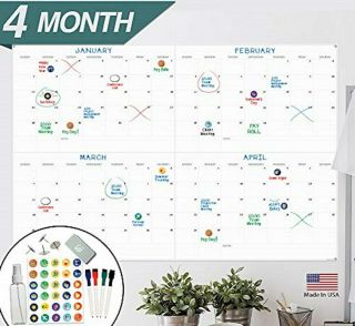Lushleaf Designs X Large Dry Erase Wall Calendar - 24 " X 36 " 4 Month Premium