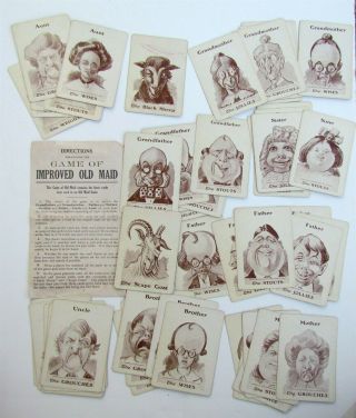 Old Maid Antique Card Game W/ Instructions Complete