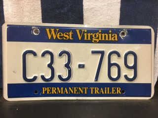 West Virginia Permanent Trailer License Plate