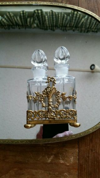 Vintage Crystal & Gold Ormolu Filigree Floral Perfume Bottles