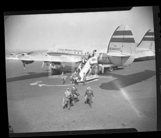 1946 Laguardia Airport Queens Nyc Plane Aviation M Engel Old Photo Negative 642b