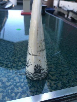 Inuit Eskimo Hand Carved Caribou Bone Scrimshawed Whale And Tall Ships 4