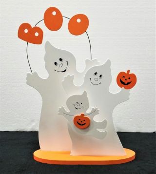 Hallmark Vintage Halloween Centerpiece Wood Ghost Family Boo Pumpkins 15 1/2 " H