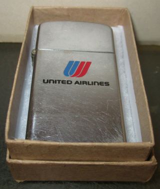 Vintage Rare 1982 United Airlines Slim Zippo Lighter