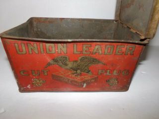 Vintage Union Leader Cut Plug Red Tobacco Tin Lunch Box Bale Handle Latch 4