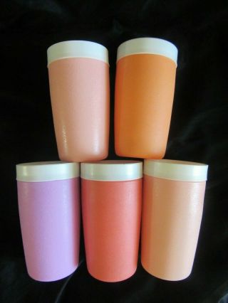 Set Of 5 Vintage Bolero Therm - O - Ware Tumblers Purple Pink Coral Orange