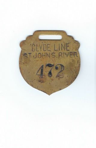 Brass Clyde Line St.  Johns River Florida Baggage Tag