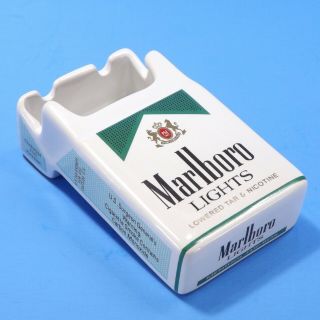Marlboro Lights Ceramic Ashtray Advertising Cigarette Pack
