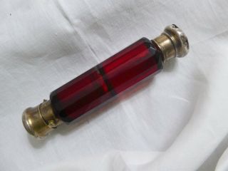 Victorian Double Sided Cranberry Glass Perfume Bottle With Plated Mounts