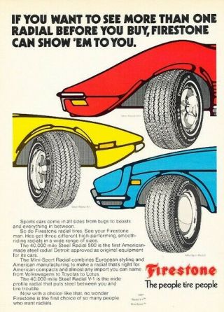 1973 Firestone Corvette Datsun 240z Advertisement Print Art Car Ad D76