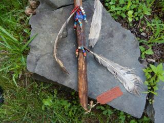 SIOUX INDIAN HORN WAR CLUB with FEATHERS AND BEADS 3