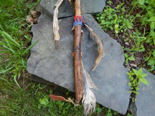 SIOUX INDIAN HORN WAR CLUB with FEATHERS AND BEADS 6