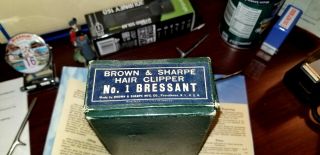 Antique 1925 BROWNE & SHARPE No.  1 Bressant HAIR CLIPPERS Chrome,  Box 2