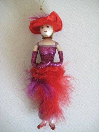 Vintage De Carlini Style Blown Glass Christmas Ornament - Red Hat Lady